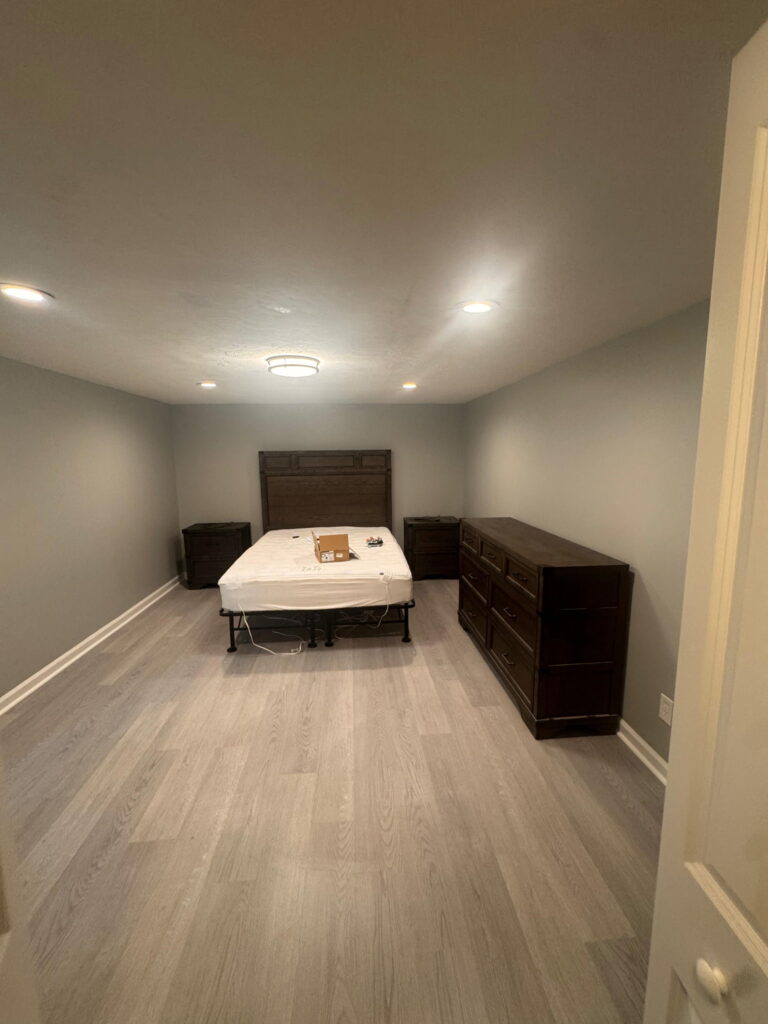 Finished basement with new luxury vinyl plank flooring