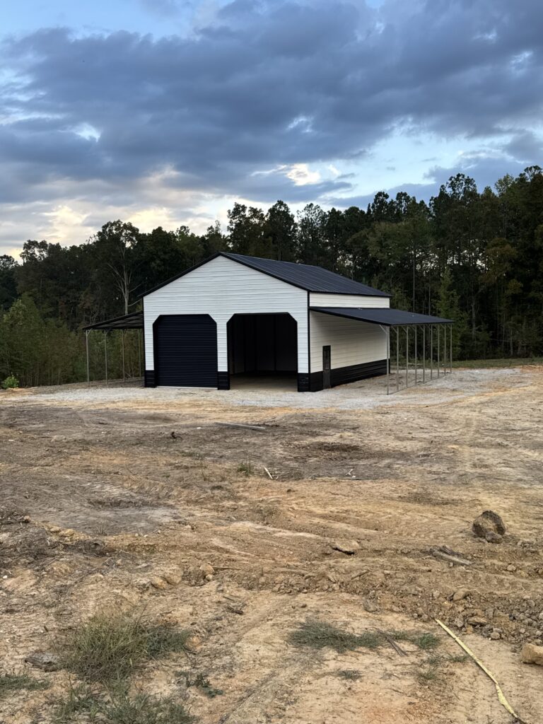 Graded and cleared lot around a new barn