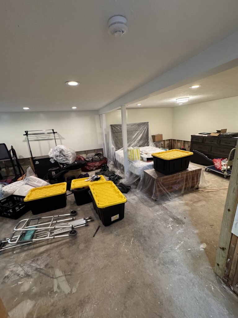 Basement gutted to the studs before the rebuild