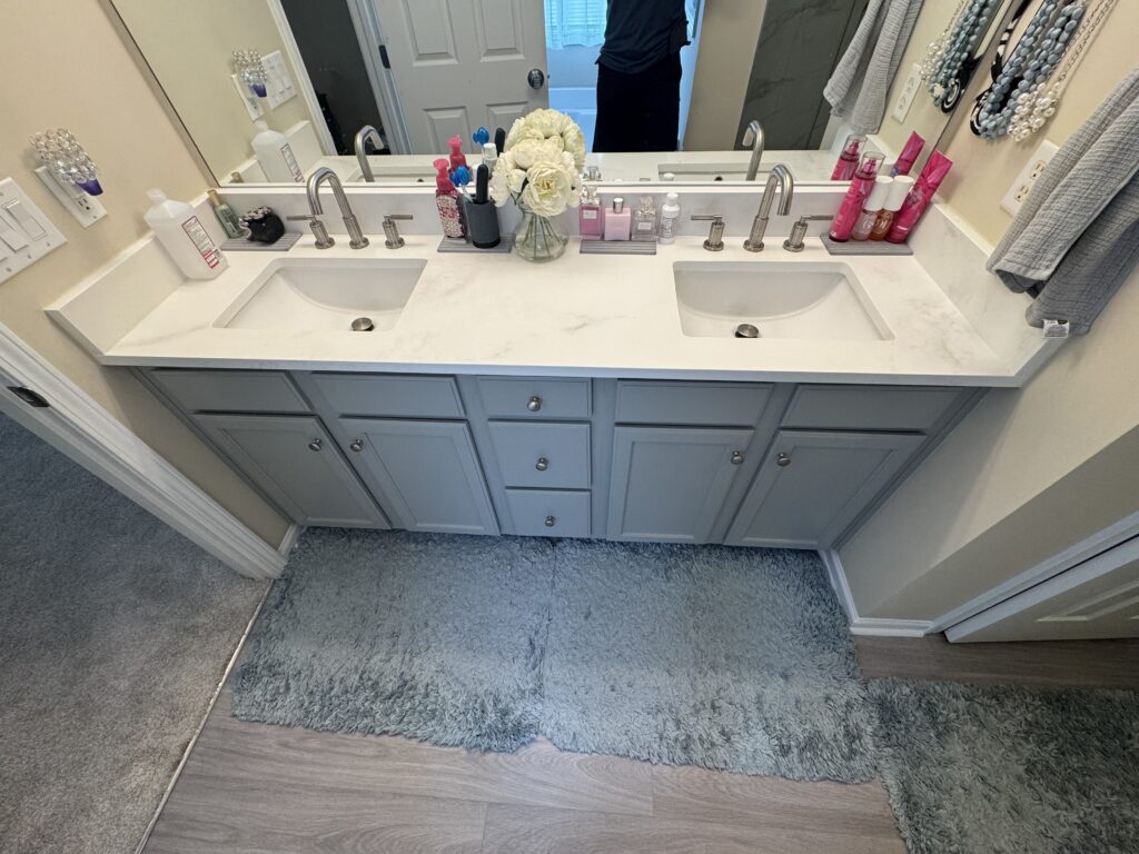 Remodeled bathroom with double vanity