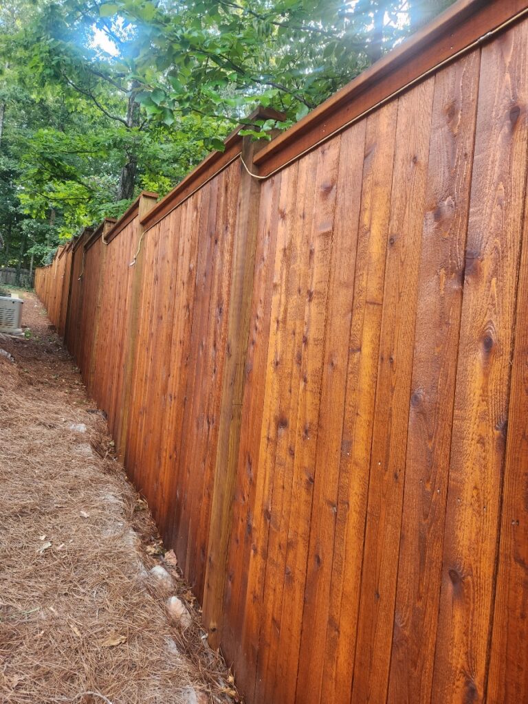 Stained cedar privacy fence