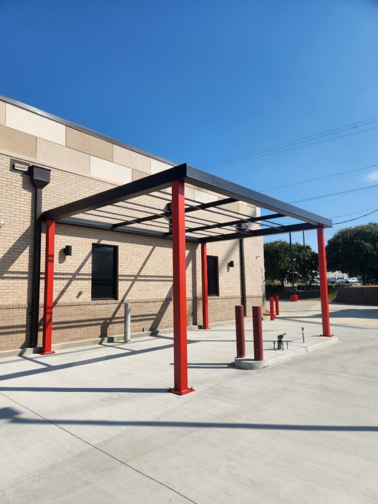 Freshly painted commercial building canopy
